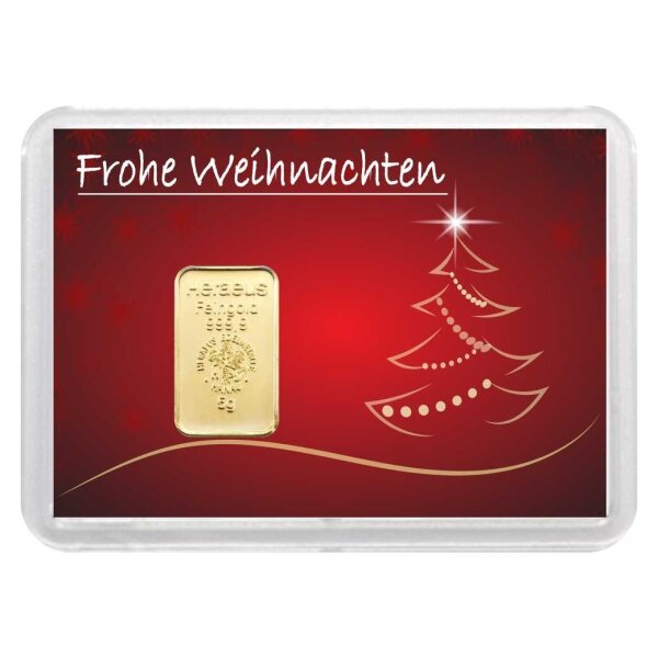 Geschenkbarren "Frohe Weihnachten - Baum" 5 Gramm Gold