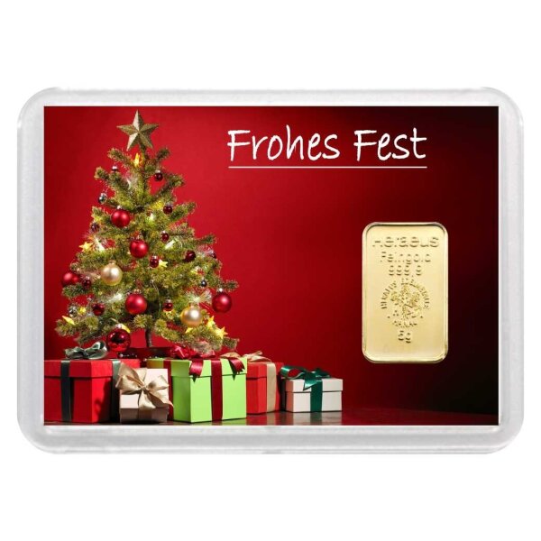 Geschenkbarren "Frohes Fest - Geschenke" 5 Gramm Gold