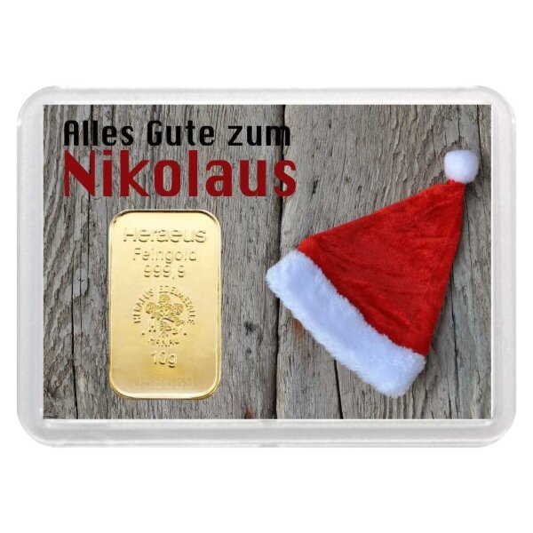 Geschenkbarren "Alles Gute zum Nikolaus" 10 Gramm Gold