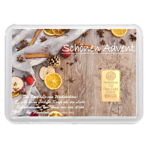 Geschenkbarren "Schönen Advent" 2 Gramm Gold