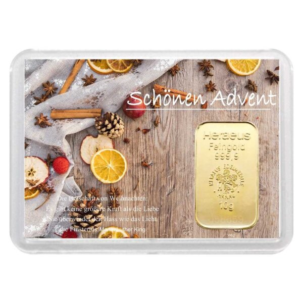 Geschenkbarren "Schönen Advent" 10 Gramm Gold