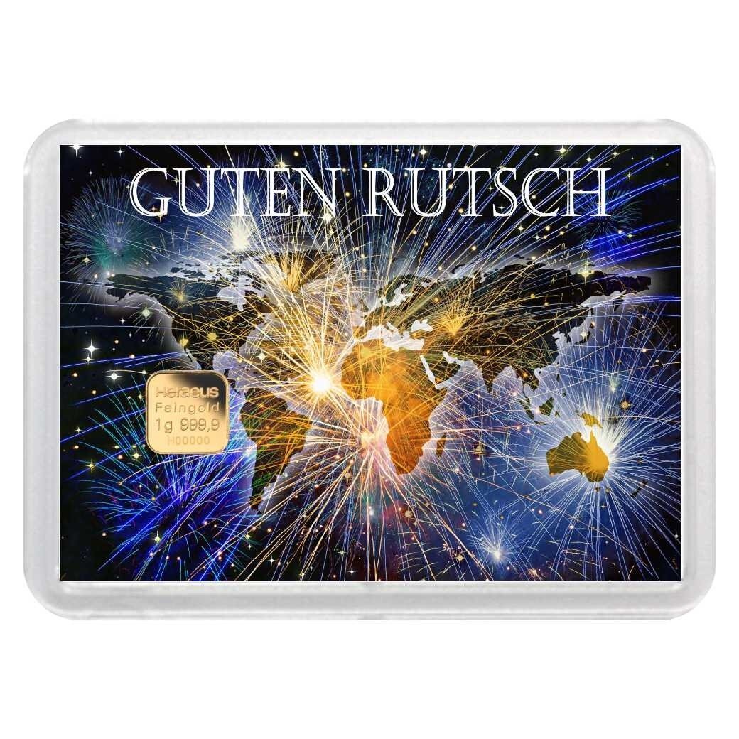 Geschenkbarren "Guten Rutsch" 1 Gramm Gold