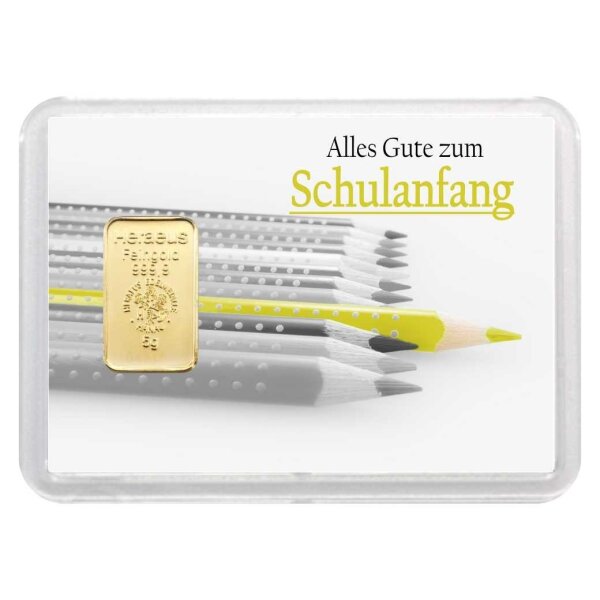 Geschenkbarren "Schulanfang - Stifte" 5 Gramm Gold