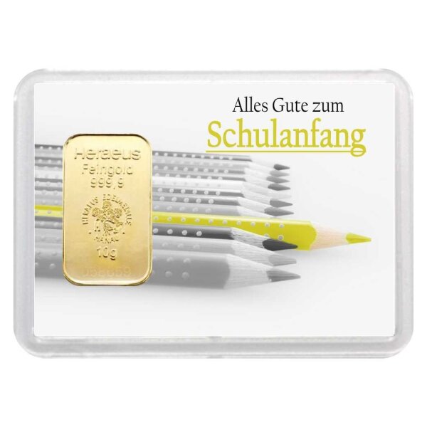 Geschenkbarren "Schulanfang - Stifte" 10 Gramm Gold
