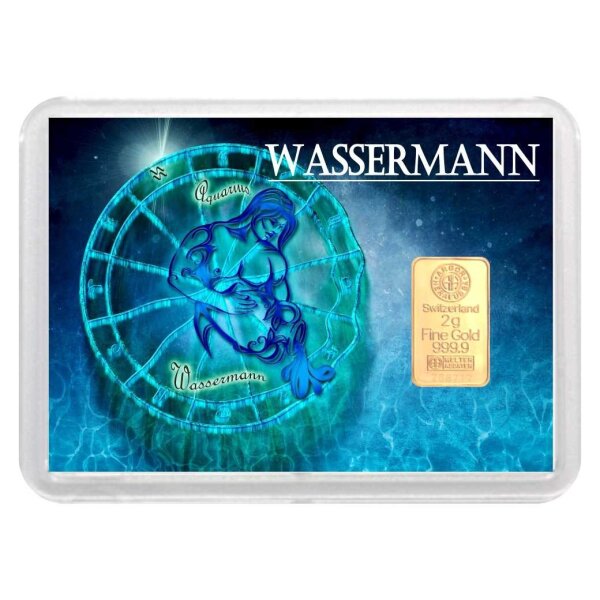 Geschenkbarren "Sternz. - Wassermann" 2 Gramm Gold