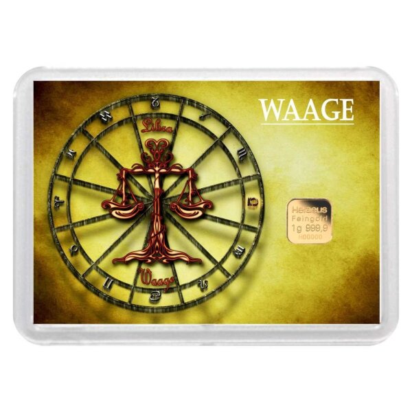 Geschenkbarren "Sternzeichen - Waage" 1 Gramm Gold