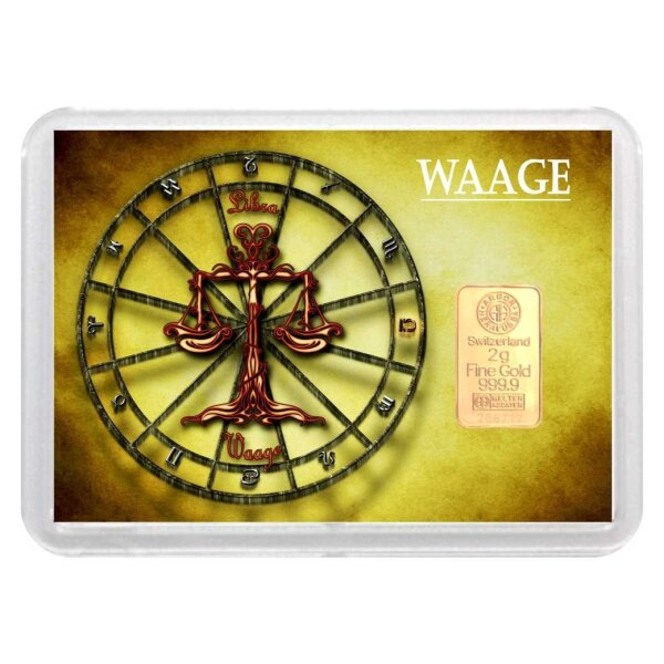 Geschenkbarren "Sternzeichen - Waage" 2 Gramm Gold