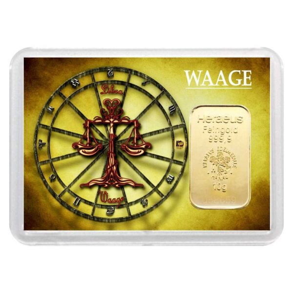Geschenkbarren "Sternzeichen - Waage" 10 Gramm Gold
