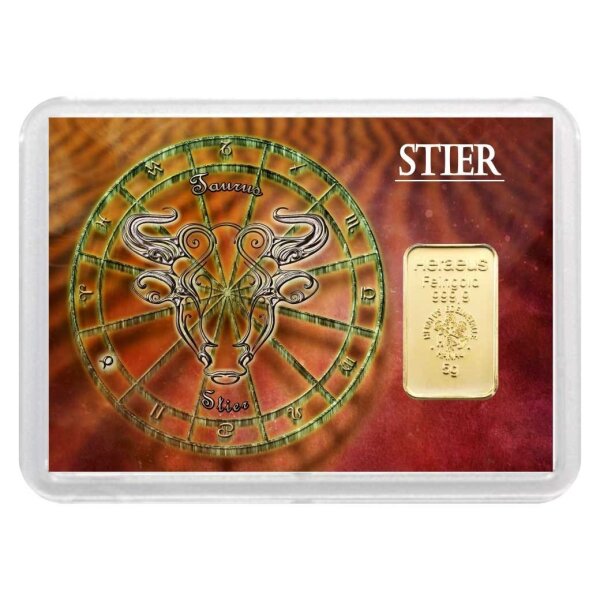 Geschenkbarren "Sternzeichen - Stier" 5 Gramm Gold
