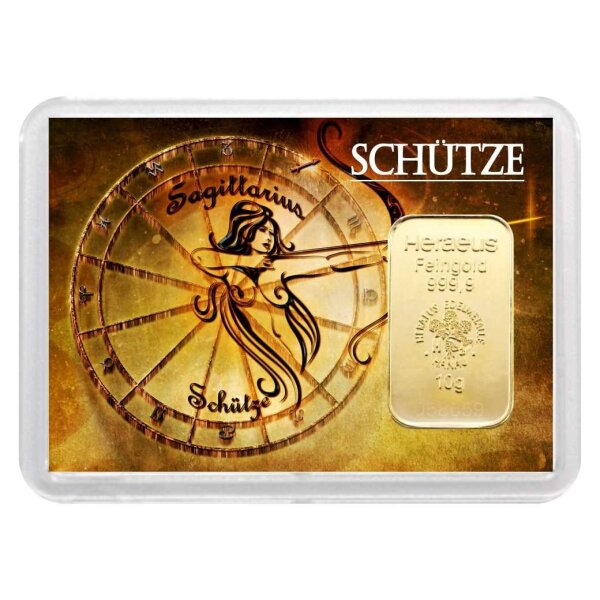 Geschenkbarren "Sternzeichen - Schütze" 10 Gramm Gold
