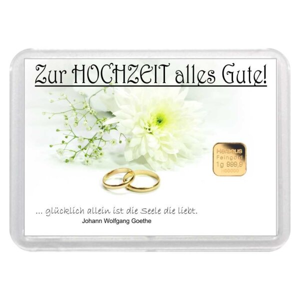 Geschenkbarren "Zur Hochzeit - Ringe" 1 Gramm Gold