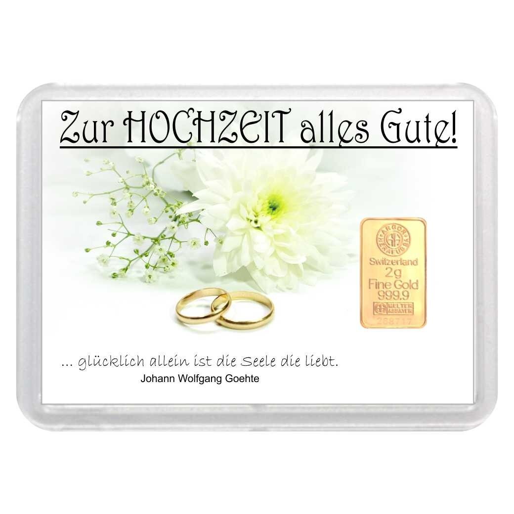Geschenkbarren "Zur Hochzeit - Ringe" 2 Gramm Gold
