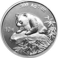 China Panda 1999 1 oz Silber weite Jahreszahl ohne Serifen