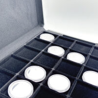 Großer Alu Münzkoffer NUMMUS MAXIMUS mit 6 Münztableaus 52x52 mm für 144 Münzen
