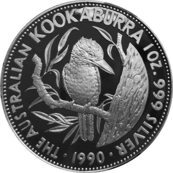 Australien Kookaburra 1990 1 oz Silber - Polierte Platte