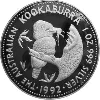 Australien Kookaburra 1992 1 oz Silber - Polierte Platte