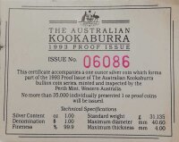 Australien Kookaburra 1993 1 oz Silber - Polierte Platte