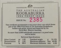 Australien Kookaburra 1994 1 oz Silber - Polierte Platte