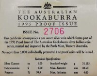 Australien Kookaburra 1995 1 oz Silber - Polierte Platte