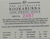 Australien Kookaburra 1996 1 oz Silber - Polierte Platte