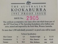 Australien Kookaburra 1997 1 oz Silber - Polierte Platte