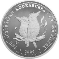 Australien Kookaburra 2000 1 oz Silber - Polierte Platte