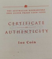 Australien Kookaburra 2002 1 oz Silber - Polierte Platte