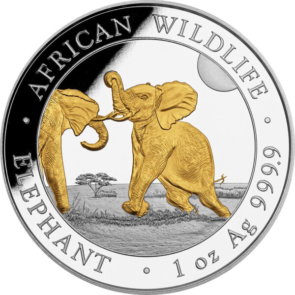 Somalia Elefant 2024 1 oz Silber - Teilvergoldet