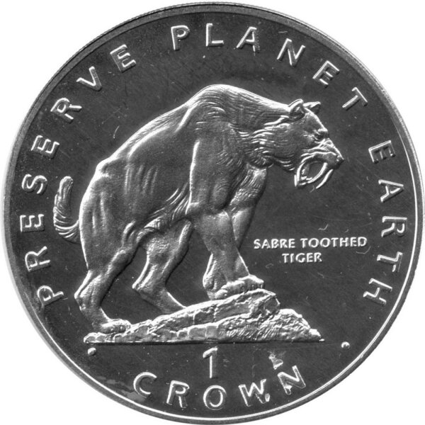 Gibraltar 1 Crown 1994 - Säugetiere der Urzeit "Säbelzahntiger" - Silber PP