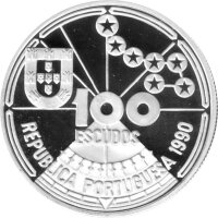Portugal 100 Escudos 1990 - Portugiesische Entdeckungen "Sternennavigation" - Silber PP