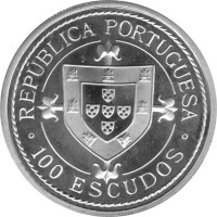 Portugal 100 Escudos 1990 - Portugiesische Entdeckungen "Afrikanische Westküste - Nuno Tristão" - Silber PP