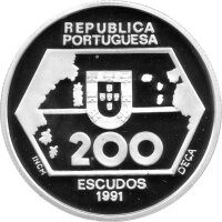 Portugal 200 Escudos 1991 - Portugiesische Entdeckungen "Navigation nach Westen" - Silber PP