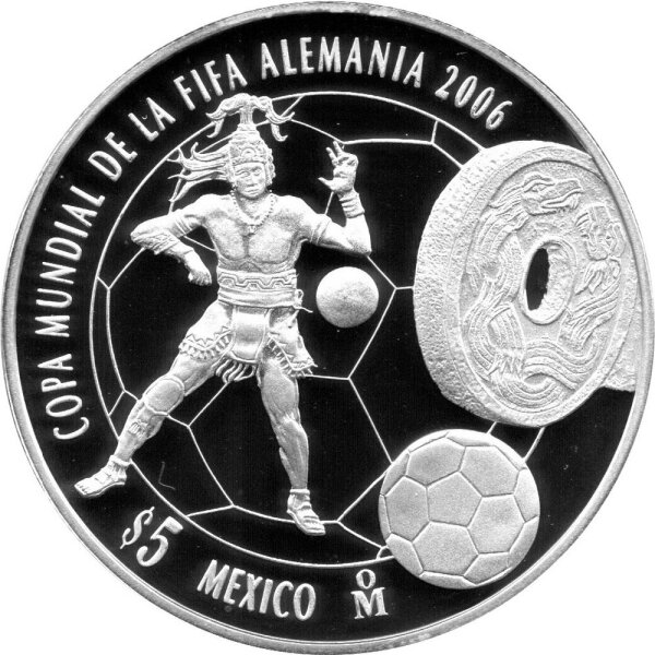 Mexiko 5 Pesos 2006 - XVIII. Fußball WM 2006 in Deutschland "Pelotaspieler" - Silber PP