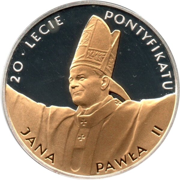 Polen 10 Zlotych 1998 - 20 Jahre Pontifikat Papst Johannes Paul II.  - Silber PP mit .999 Goldauflage