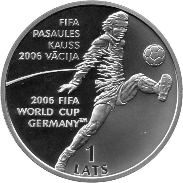 Lettland 1 Lats 2004 - XVIII. Fußball WM 2006 in Deutschland "Spielszene" - Silber PP