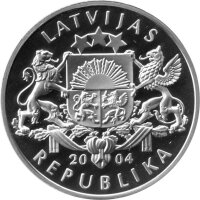 Lettland 1 Lats 2004 - XVIII. Fußball WM 2006 in Deutschland "Spielszene" - Silber PP