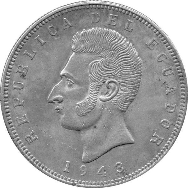 Ecuador 5 Sucres 1943 - Antonio José de Sucre - Silber, KM#79