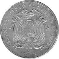 Ecuador 5 Sucres 1943 - Antonio José de Sucre - Silber, KM#79