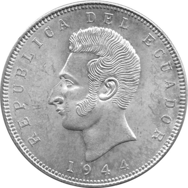 Ecuador 5 Sucres 1944 - Antonio José de Sucre - Silber, KM#79