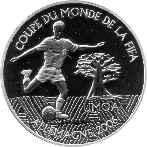 Westafrikanische Staaten 1.000 Francs 2004 - XVIII. Fußball WM 2006 in Deutschland "Spielszene" - Silber PP
