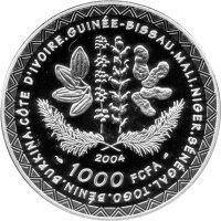 Westafrikanische Staaten 1.000 Francs 2004 - XVIII. Fußball WM 2006 in Deutschland "Spielszene" - Silber PP
