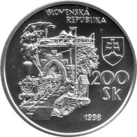 Slowakei 200 Kronen 1998 - 150 Jahre Eisenbahn in der Slowakei - Silber