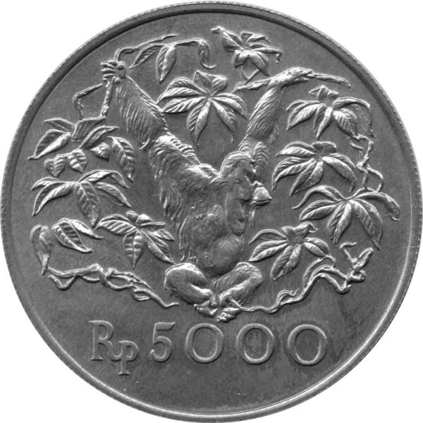 Indonesien 5000 Rupiah 1974 Orang-Utan - Silber