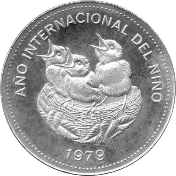Costa Rica 100 Colones 1979 - Internationales Jahr des Kindes "Jungvögel im Nest" - Silber