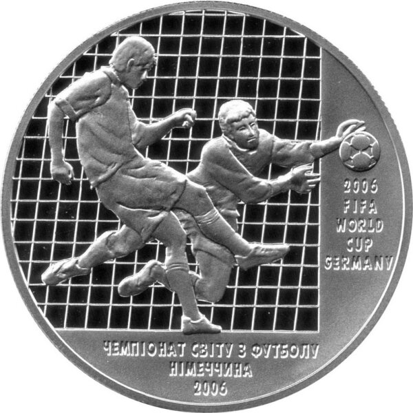 Ukraine 10 Hryvnia 2004 - XVIII. Fußball-WM 2006 in Deutschland "Spielszene" - 1 oz Silber PP