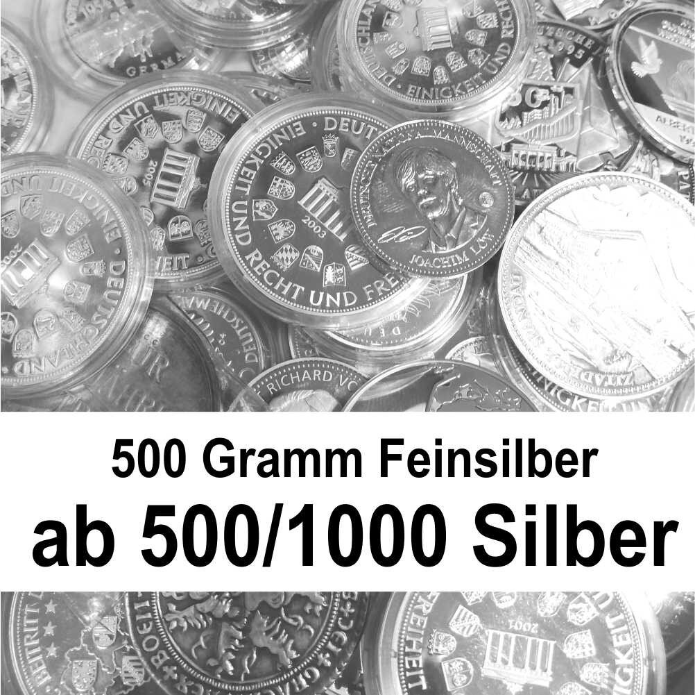 500 Gramm Feinsilber - diverse Münzen ab 500/1000
