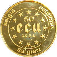 Belgien 50 Ecu 1991 Karl der Große 1/2 oz Gold PP