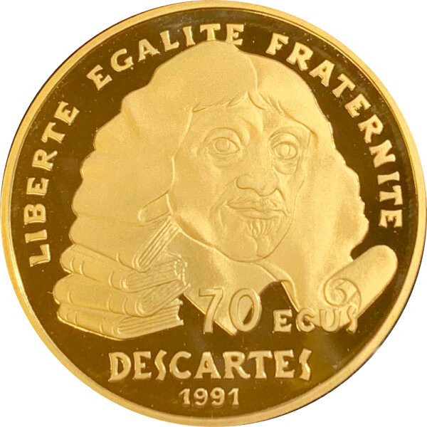 Frankreich 500 Francs 70 Ecu 1991 Philosoph Descartes Gold PP