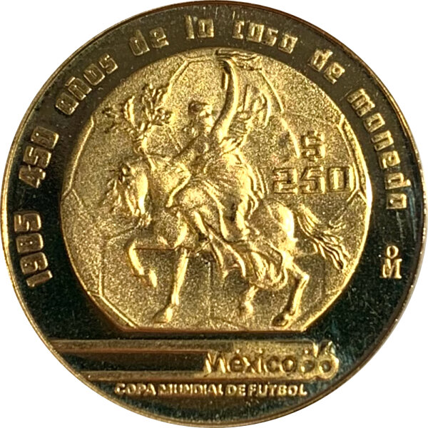 Mexiko 250 Pesos 1986 - Fußball WM Reiter - 1/4 oz Gold PP