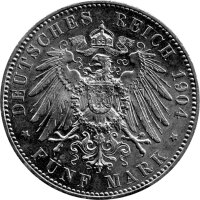 J.087 Mecklenburg-Schwerin 5 Mark 1904 Großherzog Friedrich Franz IV. - Zur Hochzeit mit Prinzessin Alexandra von Großbritannien